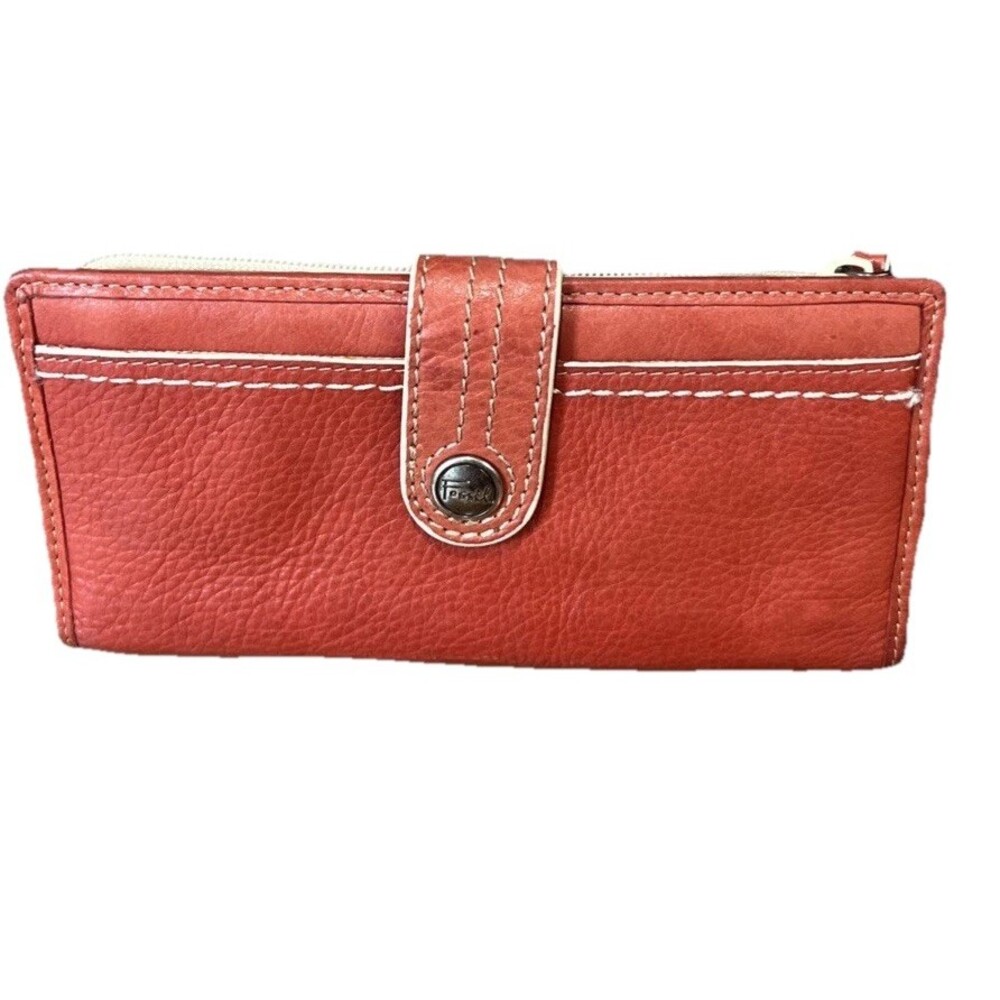 Fossil Women's Red Leather Wallet Vintage Check Book Card Holder Y2K Classic